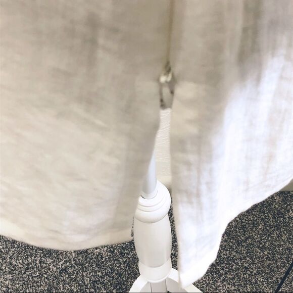 SHARON YOUNG - JEWELED - V NECKLINE - 3/4 SLEEVES LINEN BOHO BEADED BLOUSE B14 - Picture 6 of 10